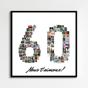 Collage numéro 60 personnalisée - Cadeau d'anniversaire ou retraite Collage numéro 60 personnalisée - Cadeau d'anniversaire ou retraite