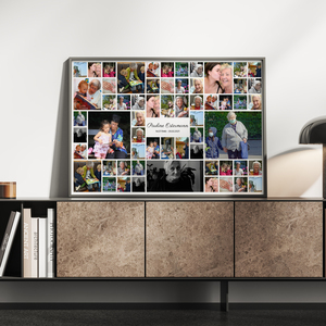 Trauercollage auf Leinwand – Rastercollage 70x50cm mit 60 Fotos