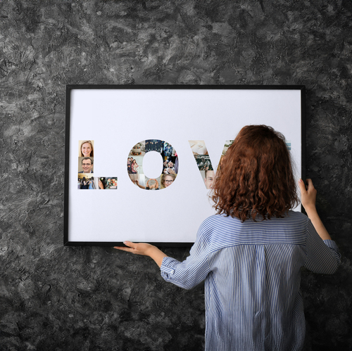 Fotogeschenk zur Hochzeit oder zum Jahrestag - Schriftzug „LOVE"