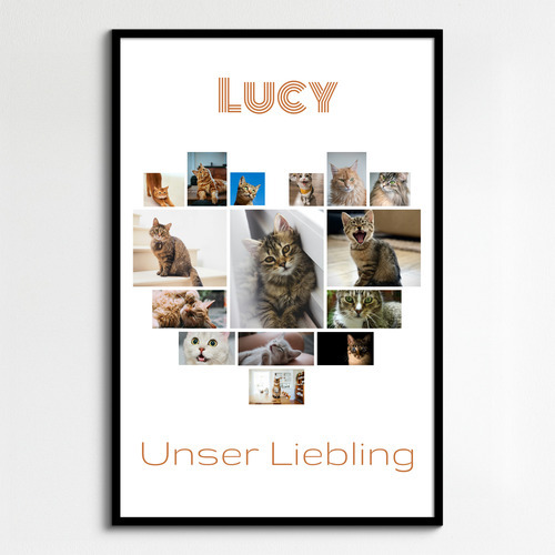 Herz-Collage mit Katzenfotos – jetzt mit deinem Namen oder Unser Liebling gestalten