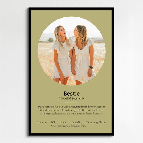 "Bestie" Definition - Geschenk als Poster, Leinwand erstellen. Eigene Fotos und Text.