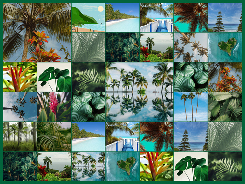 Naturfoto-Collage drucken – Tropen, Palmen, Blumen & Strand – Premiumdruck – Gestalte jetzt
