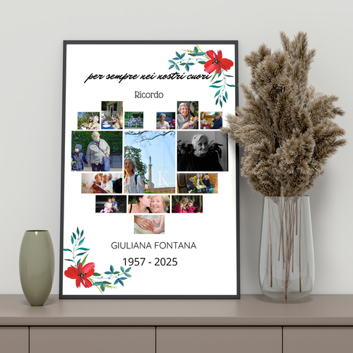 Crea il tuo collage commemorativo: Cuore con fiori e testi personalizzabili