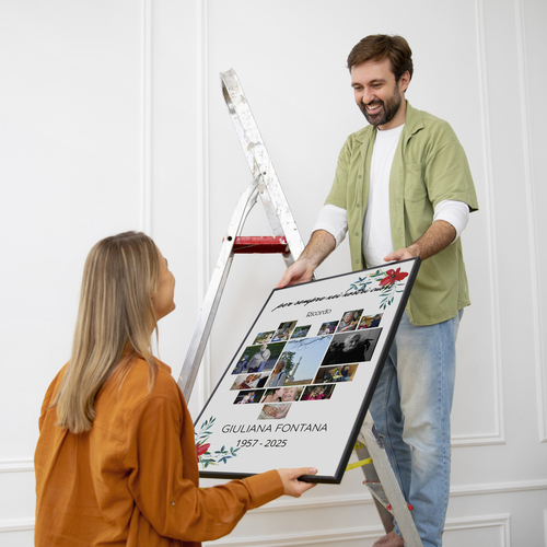 Crea il tuo collage commemorativo: Cuore con fiori e testi personalizzabili