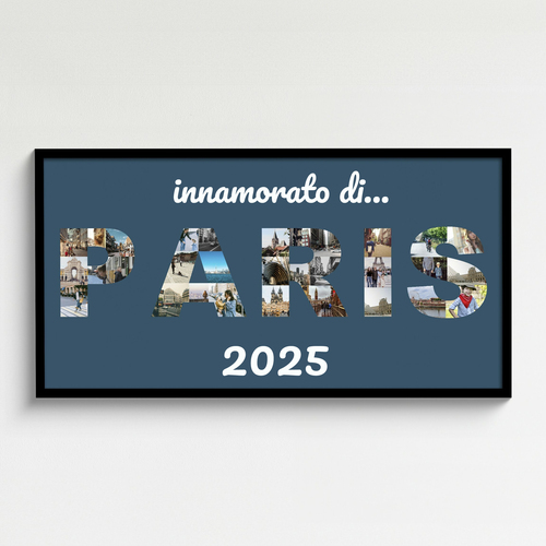 Foto di vacanza come collage su poster o tela con testo